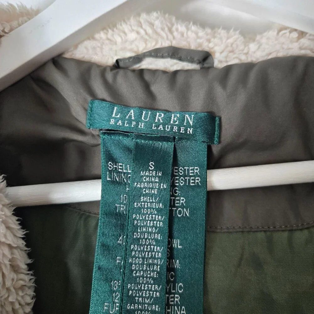 Lauren Ralph Lauren Size S Green Down Puffer Parka Coat Faux Fur Hood - Picture 8 of 16